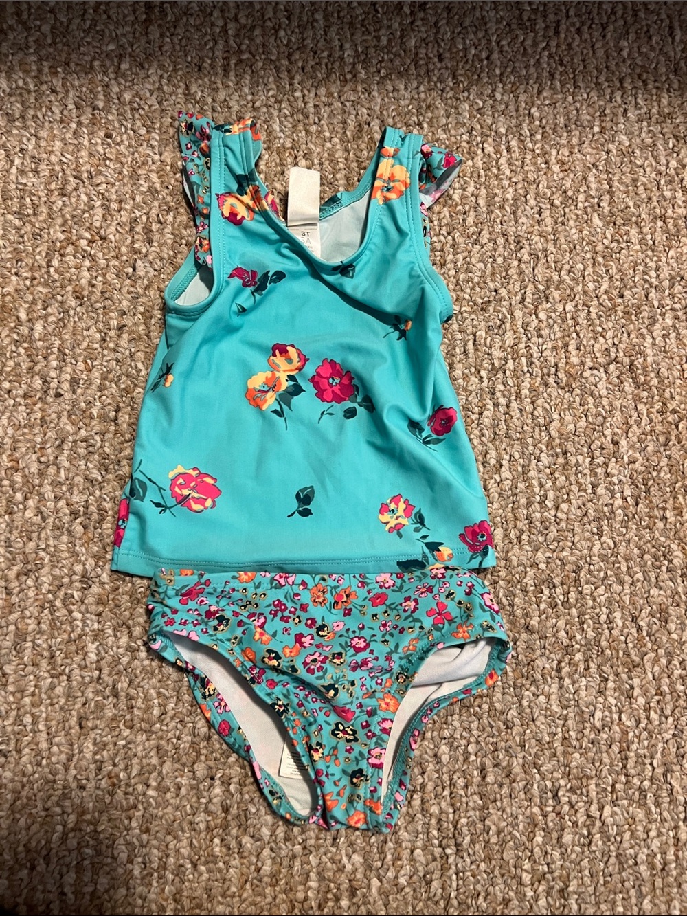 OshKosh B'gosh Teal Floral Tankini Set with Pink and Yellow Flowers
